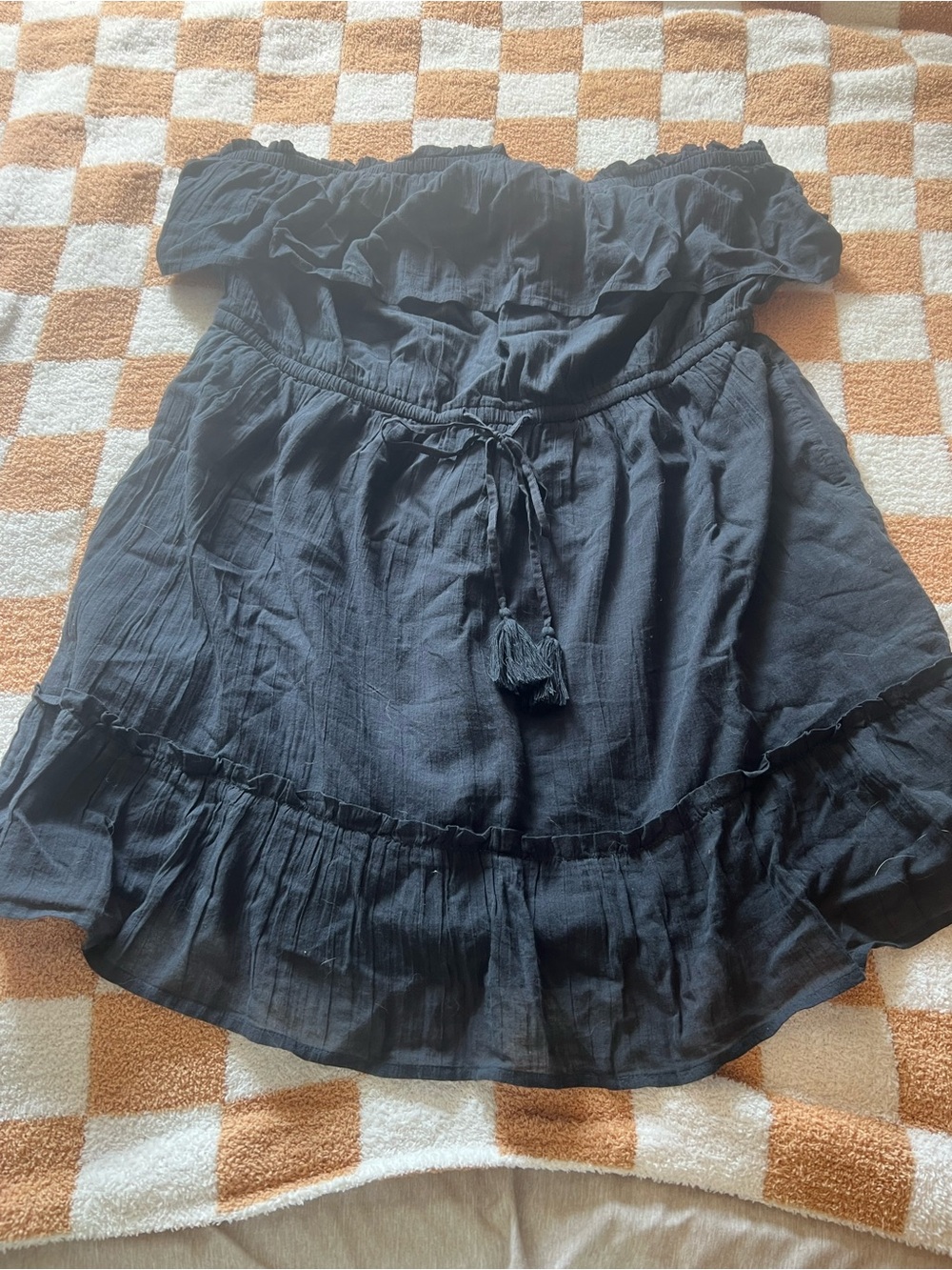American Eagle Outfitters Black Off-Shoulder Ruffle Tunic